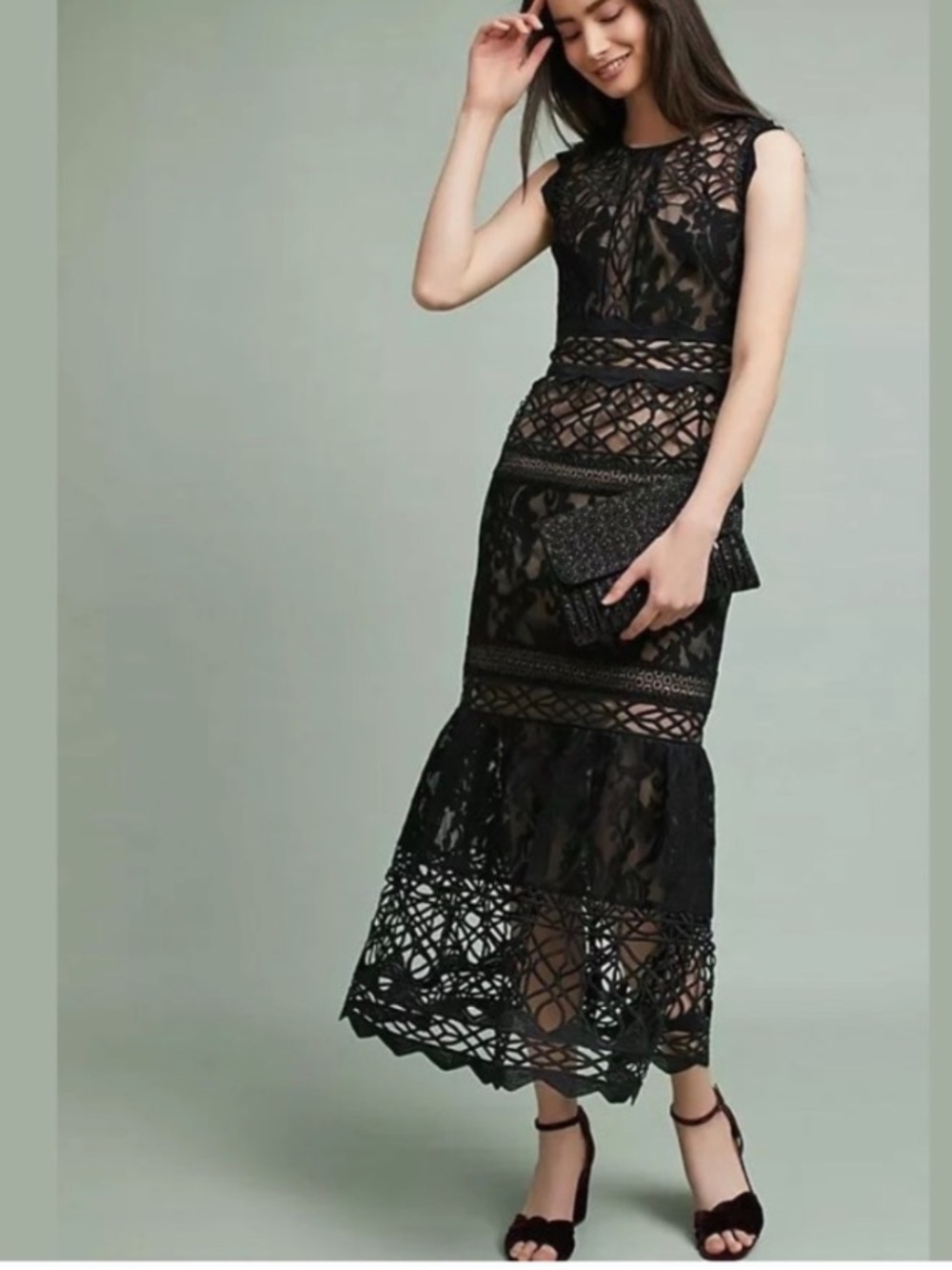 Anthropologie Bhldn Monique Lhuillier Arabella Floral Lace Dress